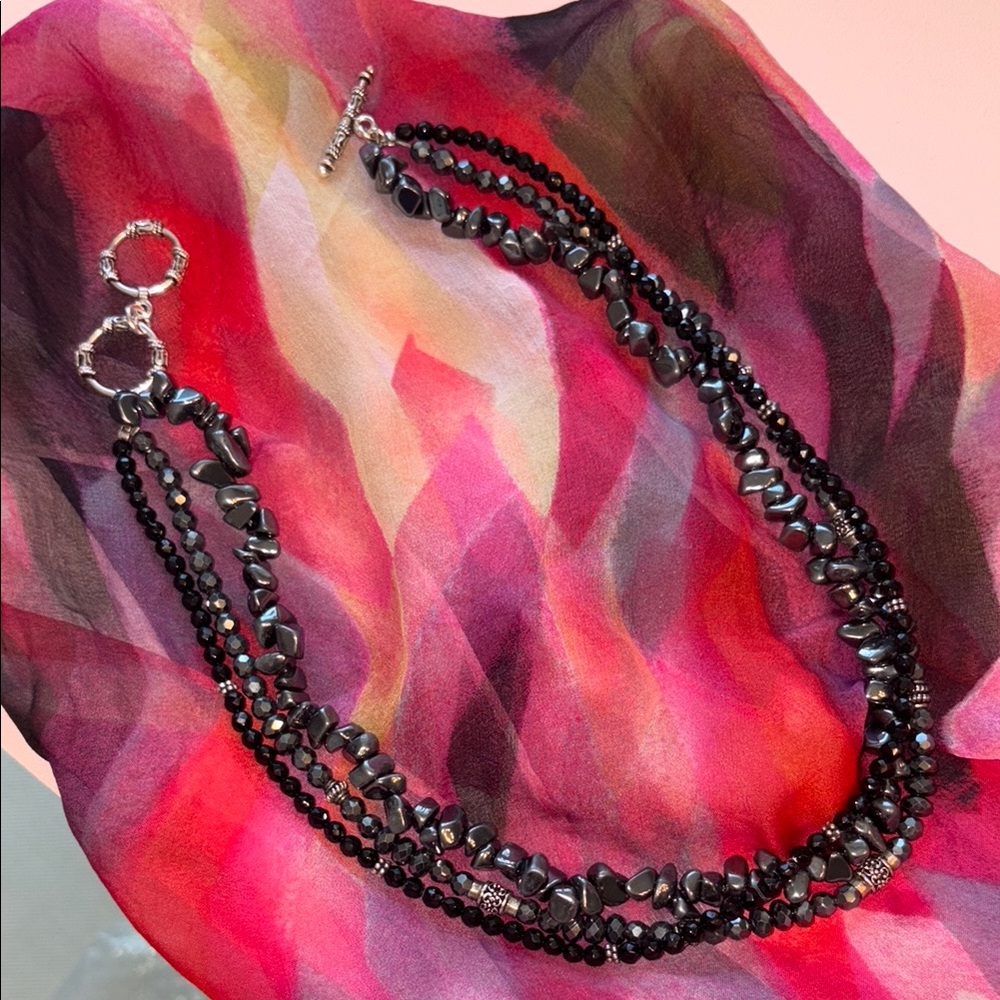 SILPADA onyx and hematite beaded necklace with elegant toggle clasp